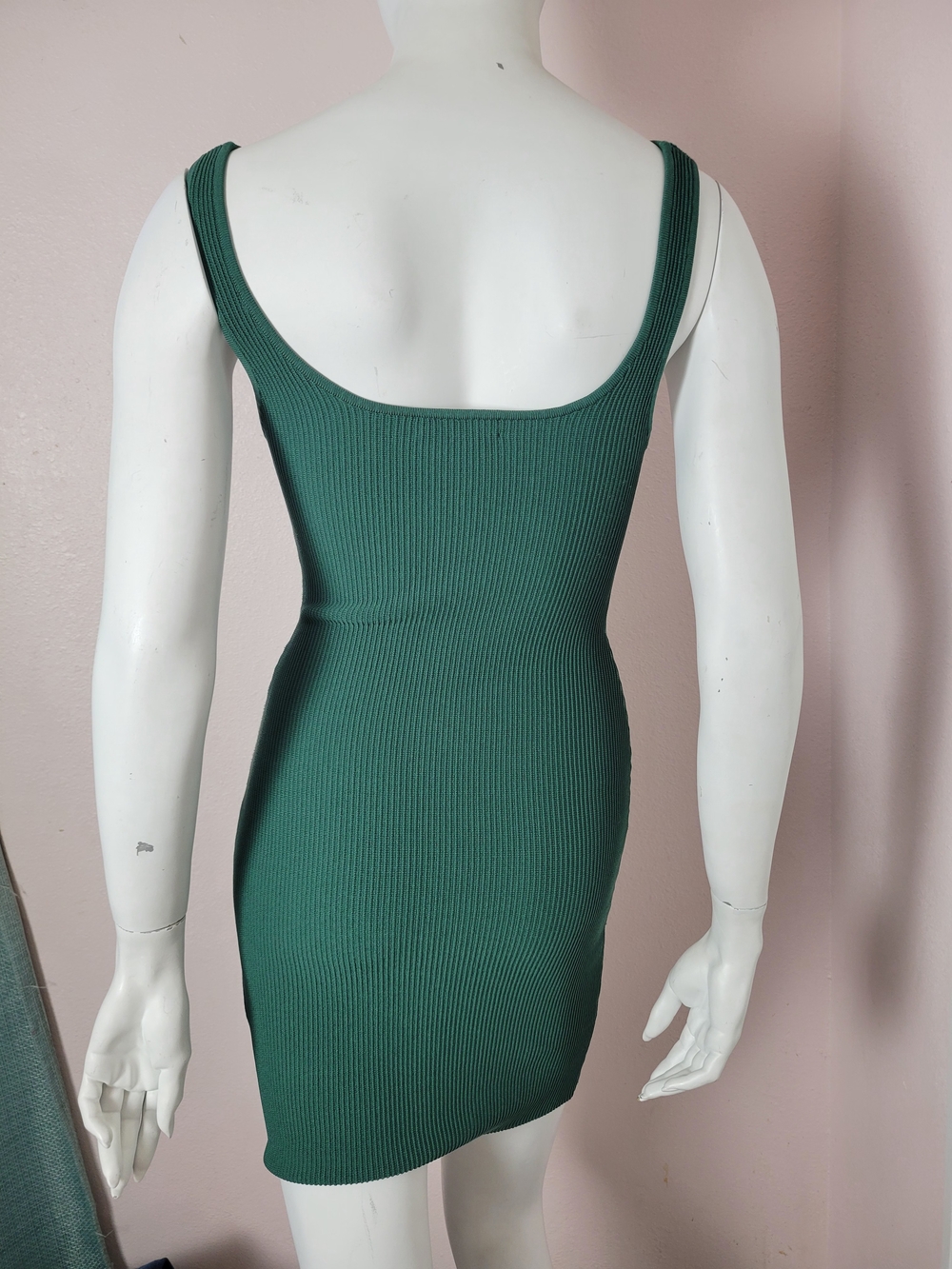 Babaton Sculpt Knit Squareneck Minimalist Mini Dress Green Small Aritzia - Picture 4 of 8